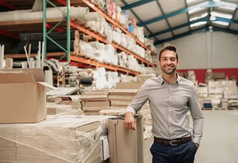 business man in warehouse